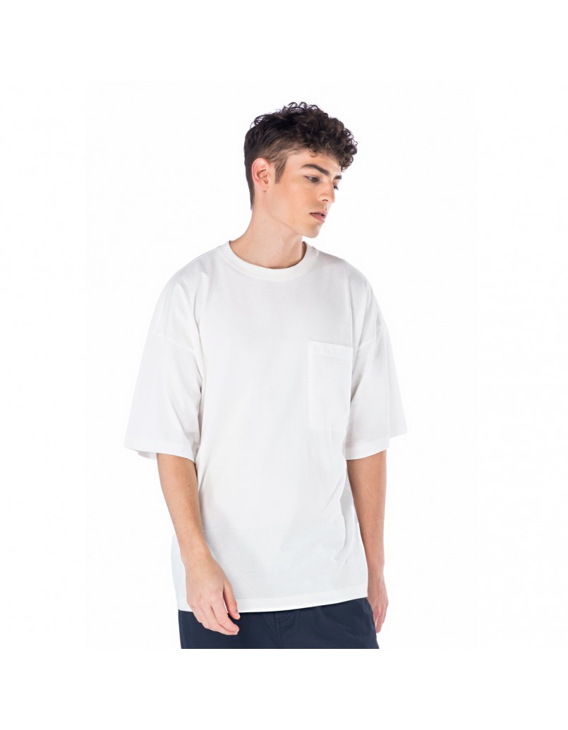 C by camel active Men Short Sleeve T-Shirt in Oversized with Crew Neck in Cotton Jersey Off White 28