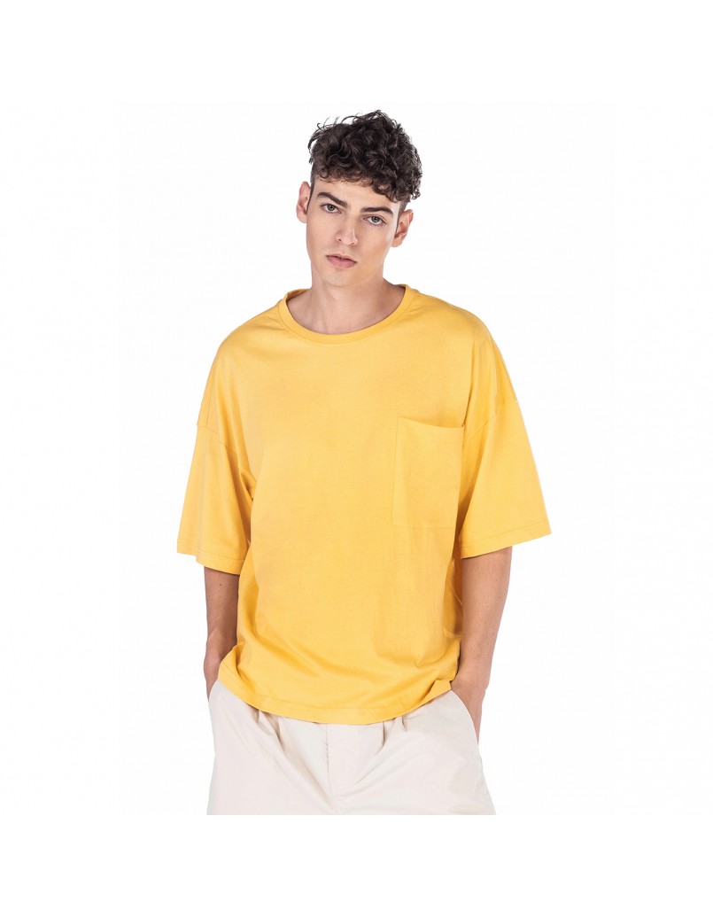 C by camel active Men Short Sleeve T-Shirt in Oversized with Crew Neck in Cotton Jersey Yellow 282-A